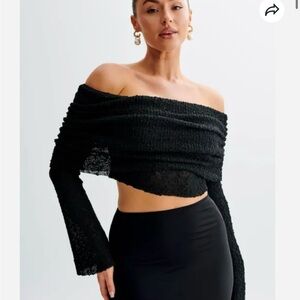 Meshki Black Off-Shoulder Crop Top